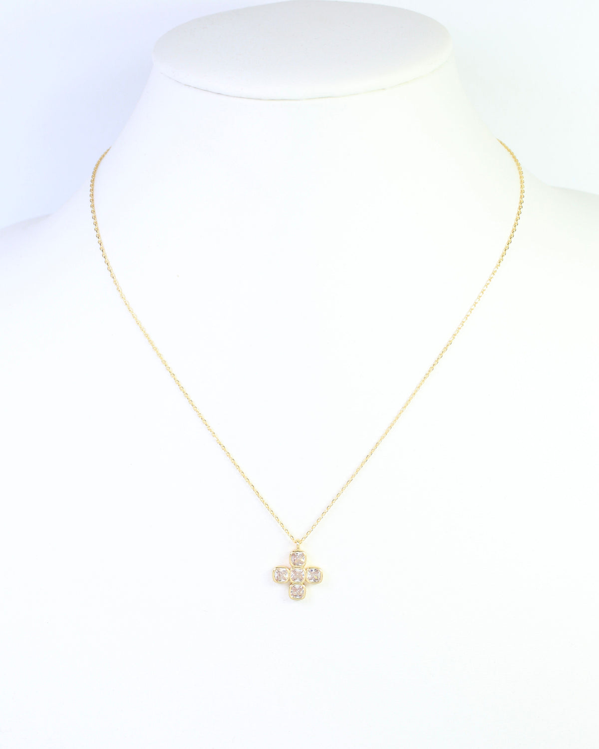 Marie CZ Cross Necklace WR Gold