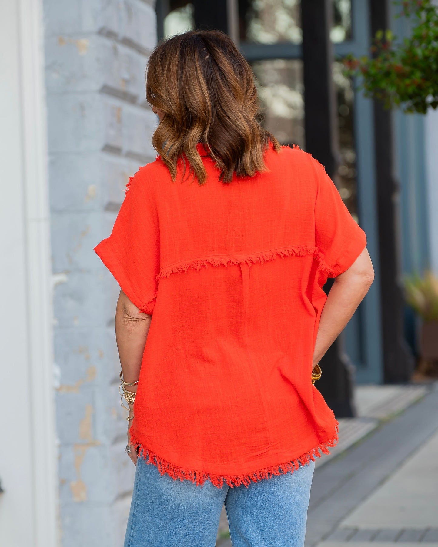 Mary Raw Edge Dolman Sleeve Popover Top