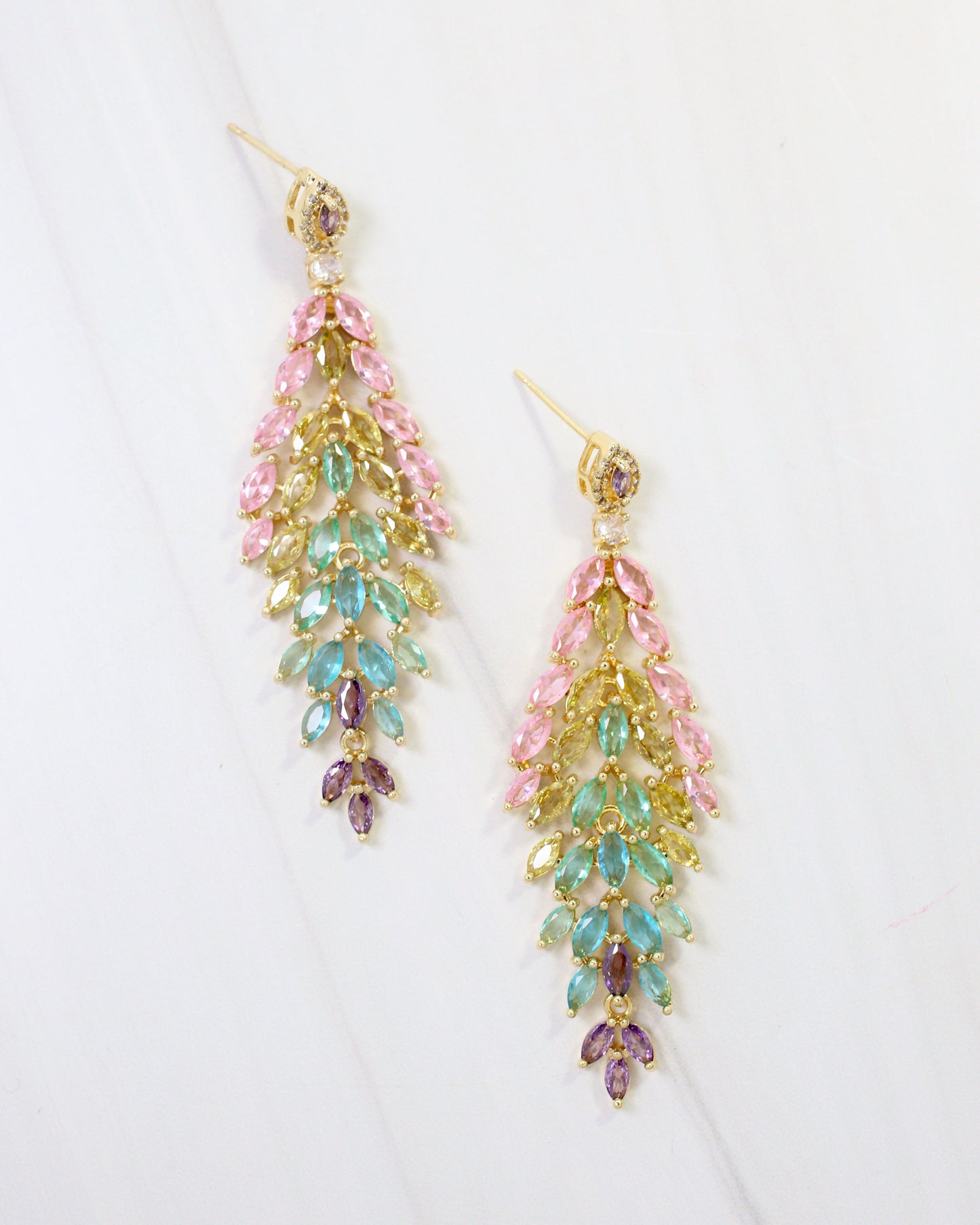 Raton Multi Colored Crystal Dangle Earring WR Gold