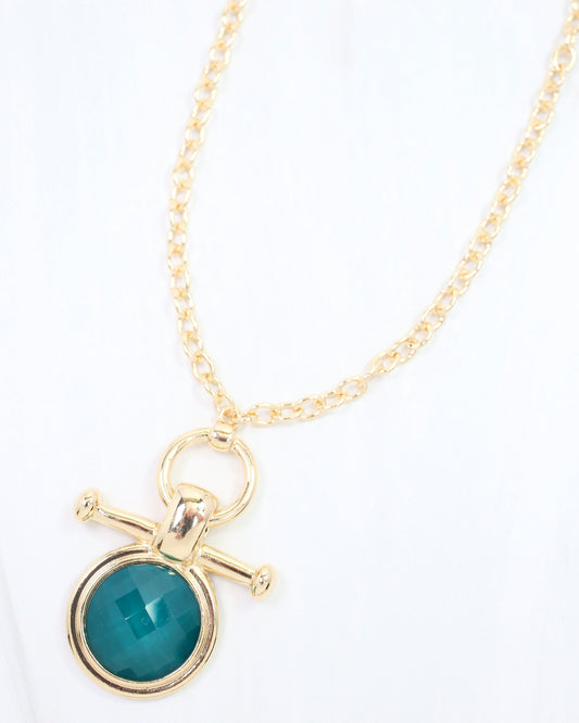 Meera Faceted Pendant Link Necklace Teal