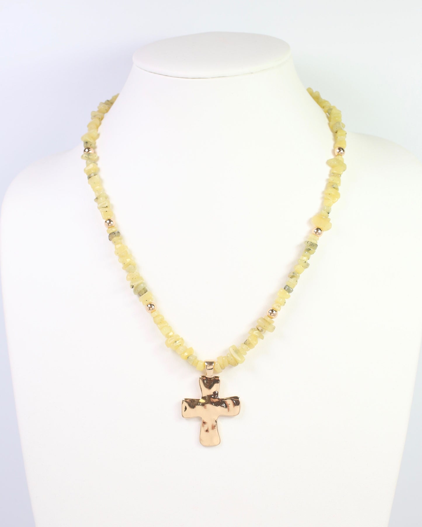 Holland Beaded Cross Necklace Light Green