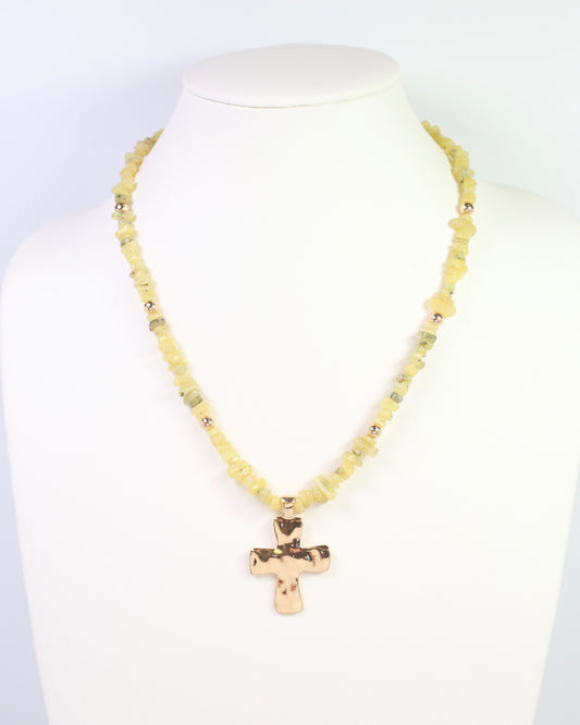 Holland Beaded Cross Necklace Light Green