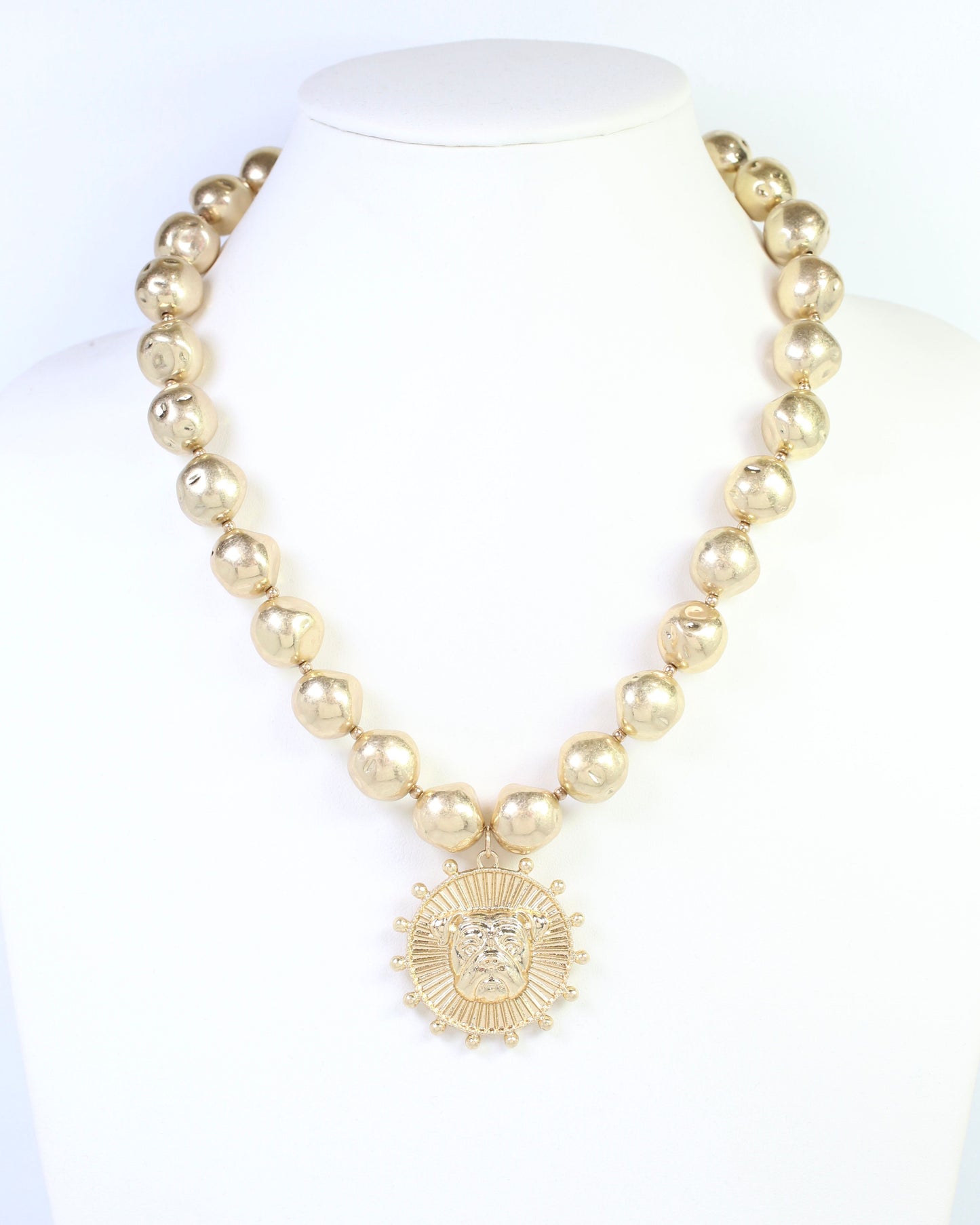 Carmen Beaded Coin Necklace-Bulldog Worn Gold