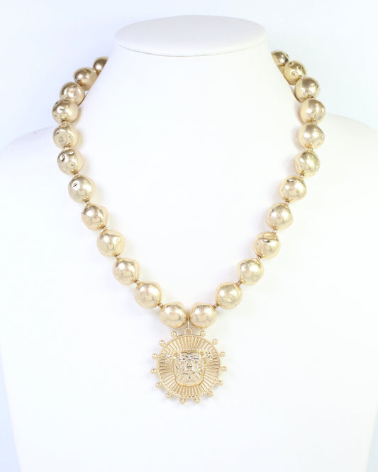 Carmen Beaded Coin Necklace-Bulldog Worn Gold