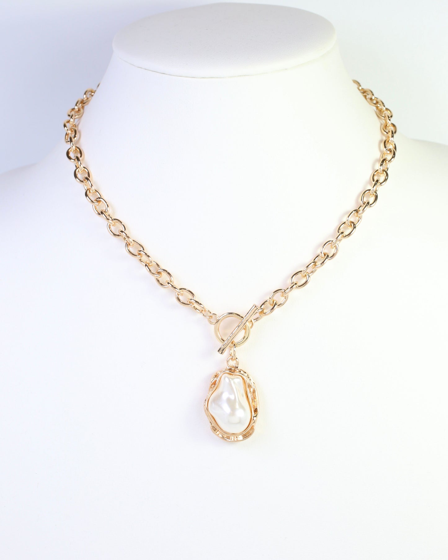 Carmela Baroque Pearl Toggle Necklace Gold