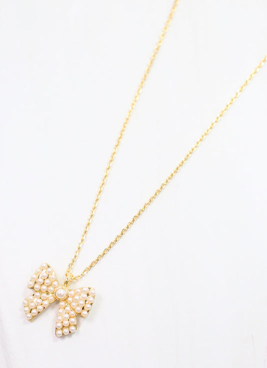 Bennet Pearl Bow Necklace Gold