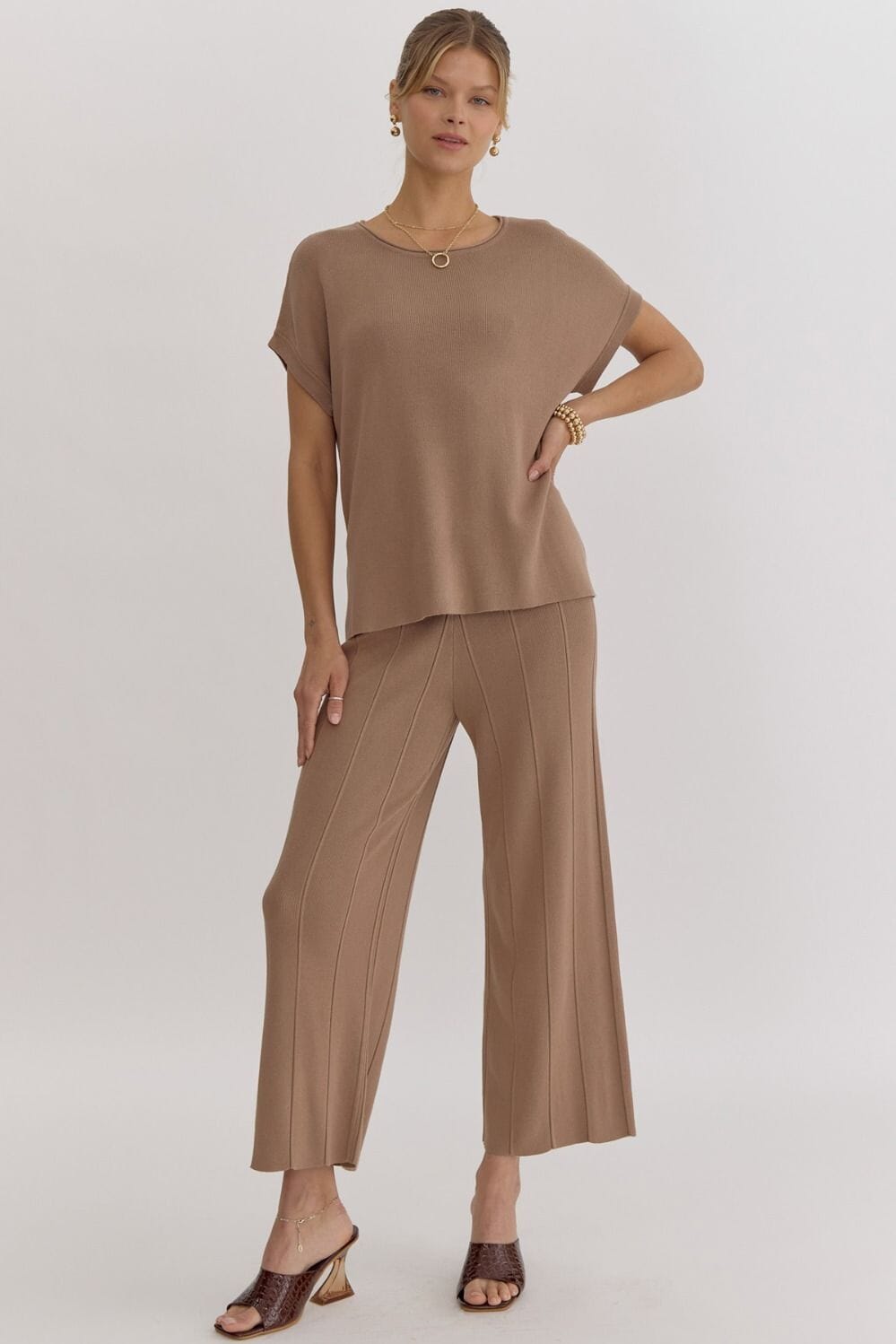 Leave with Me Mocha Pants Set - Caroline Hill