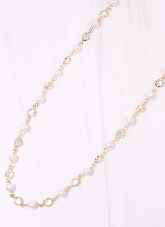 Lela Pearl and CZ necklace GOLD - Caroline Hill