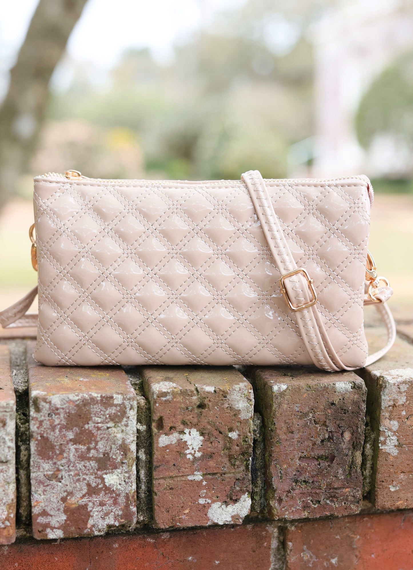 Liz Custom Collection Crossbody- CREAM PATENT SQ - Caroline Hill