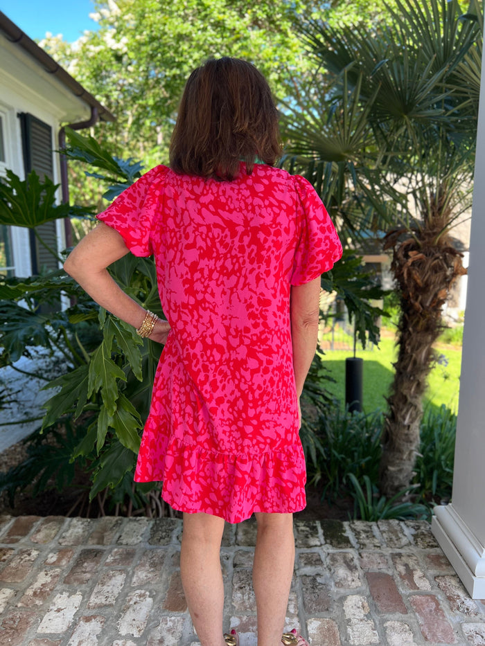 LouLou Leopard Dress in Pink and Red - Caroline Hill