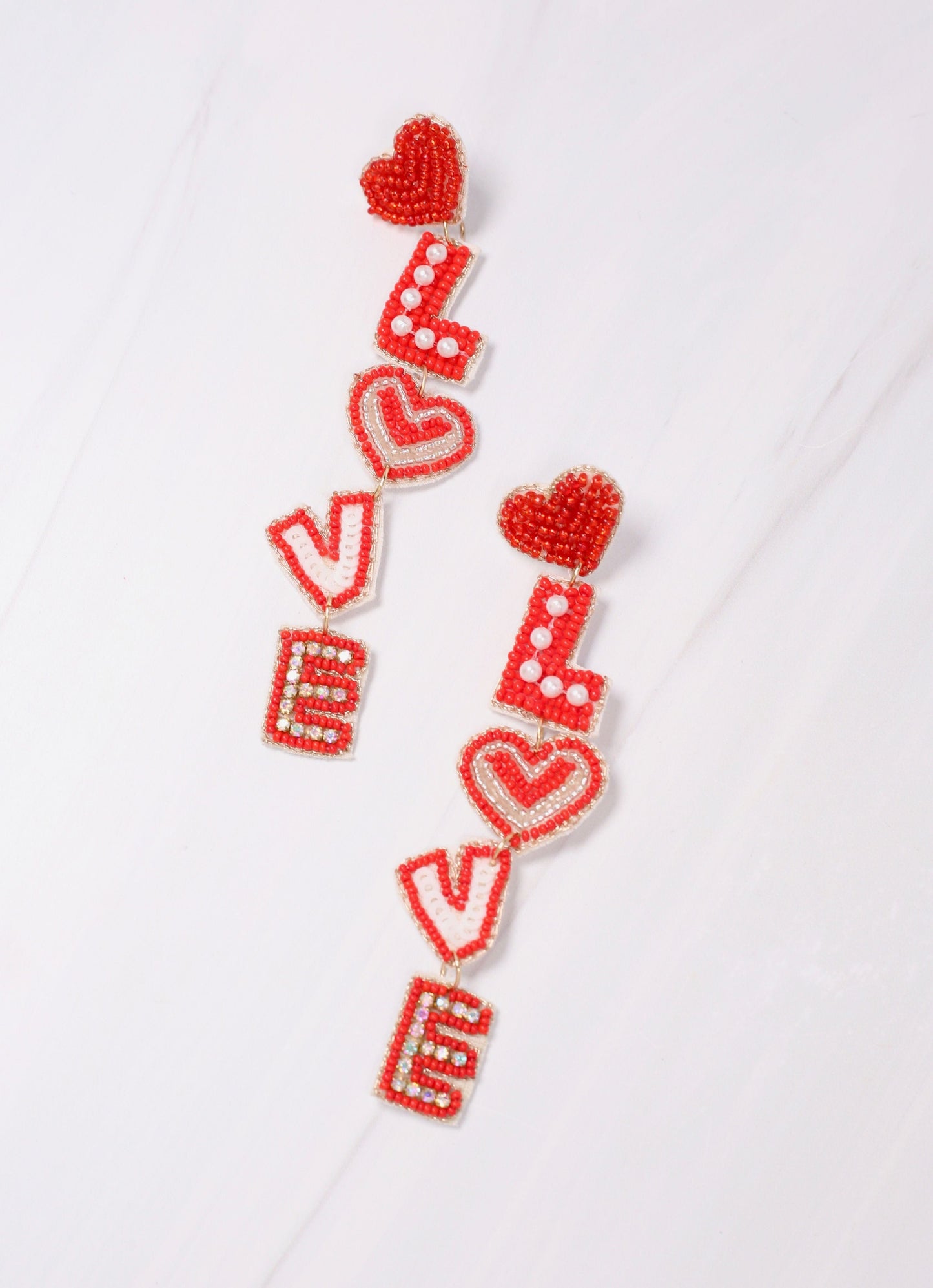 Love Embellished Drop Earring RED