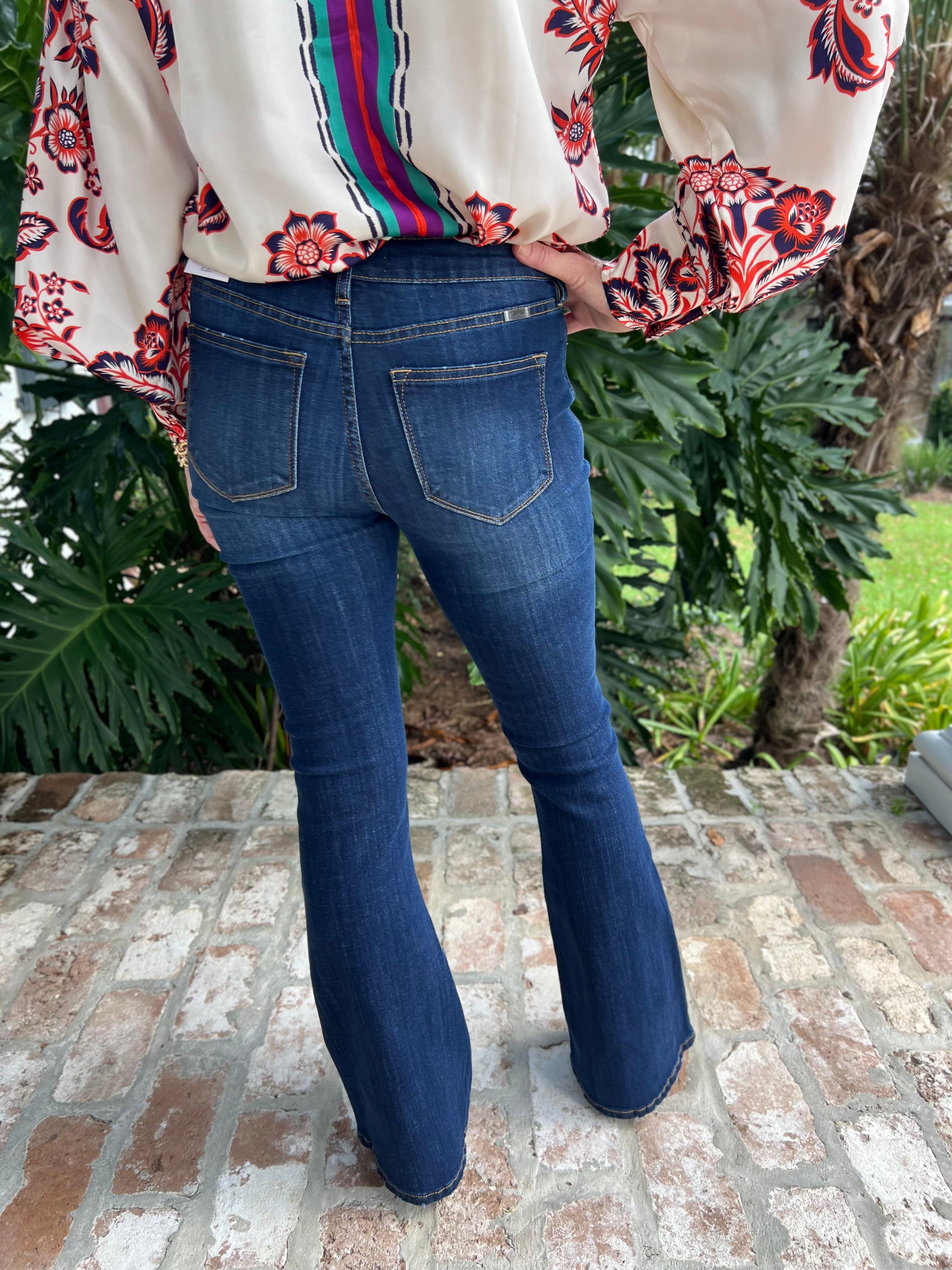 Lovely Day Petite Midrise Flare Jeans- Dark Denim - Caroline Hill