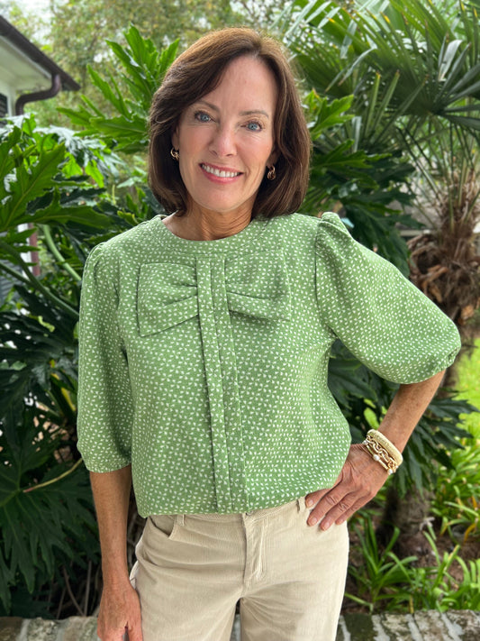 Lover of All Things Girly Green Bow Top - Caroline Hill