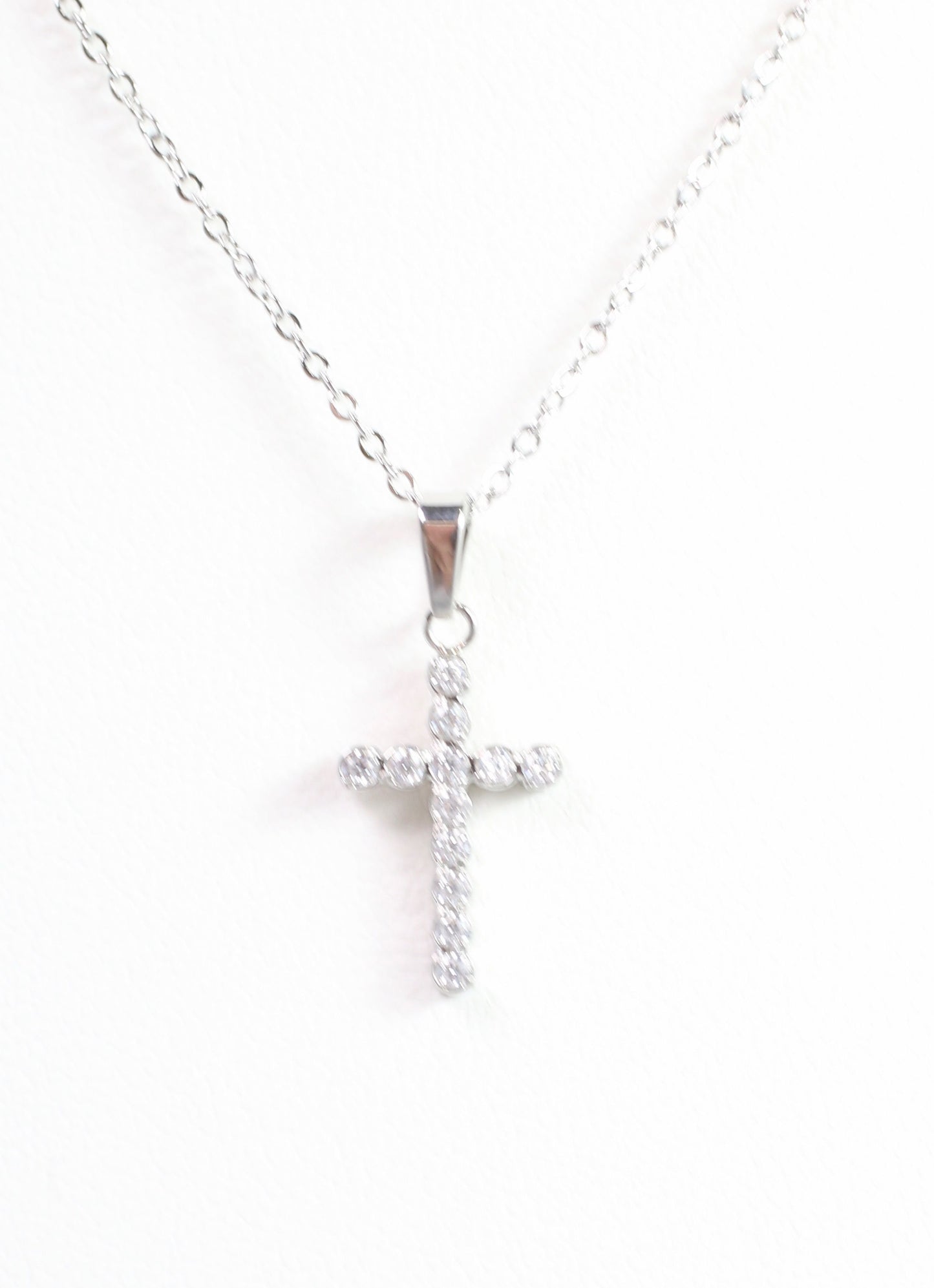 Jamey CZ Cross Necklace Silver