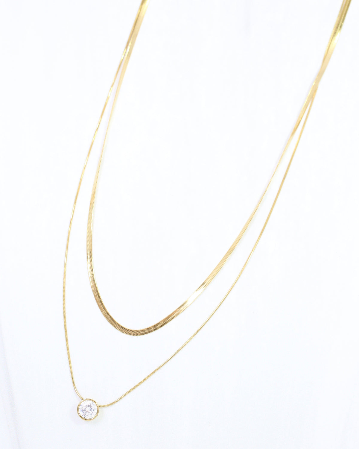 Trellis Layered CZ  Necklace WP Gold