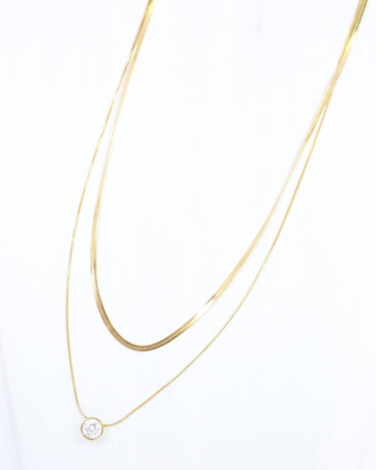 Trellis Layered CZ  Necklace WP Gold