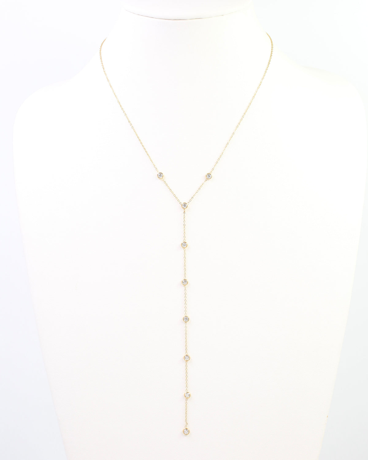 Clea Round Crystal Y Necklace WP Gold