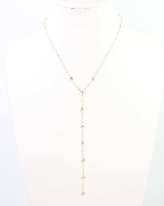 Clea Round Crystal Y Necklace WP Gold