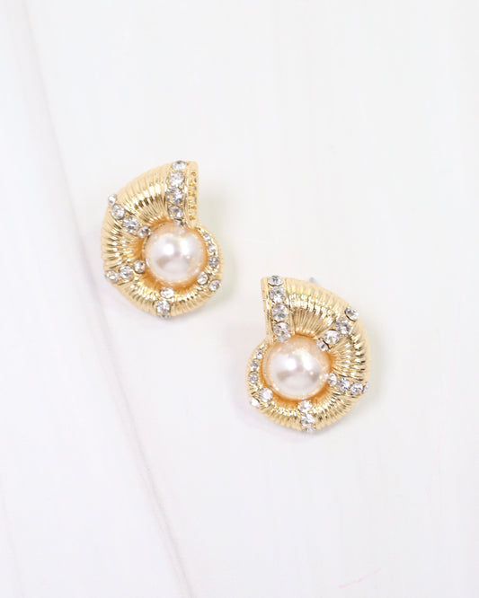 Ocean Treasure Pearl and CZ Earring Gold