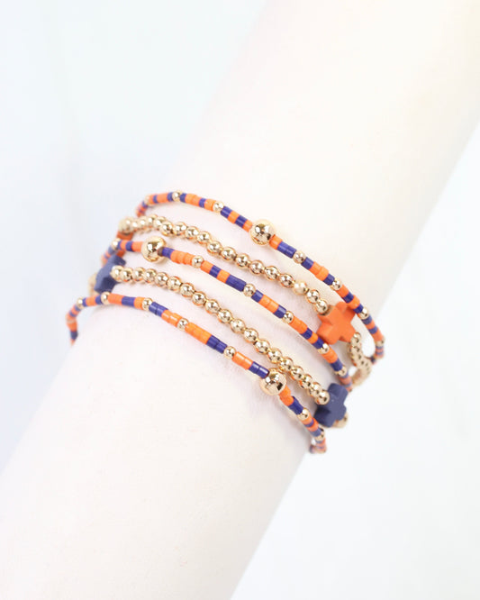 Felicity Beaded Cross Bracelet Set Orange Navy