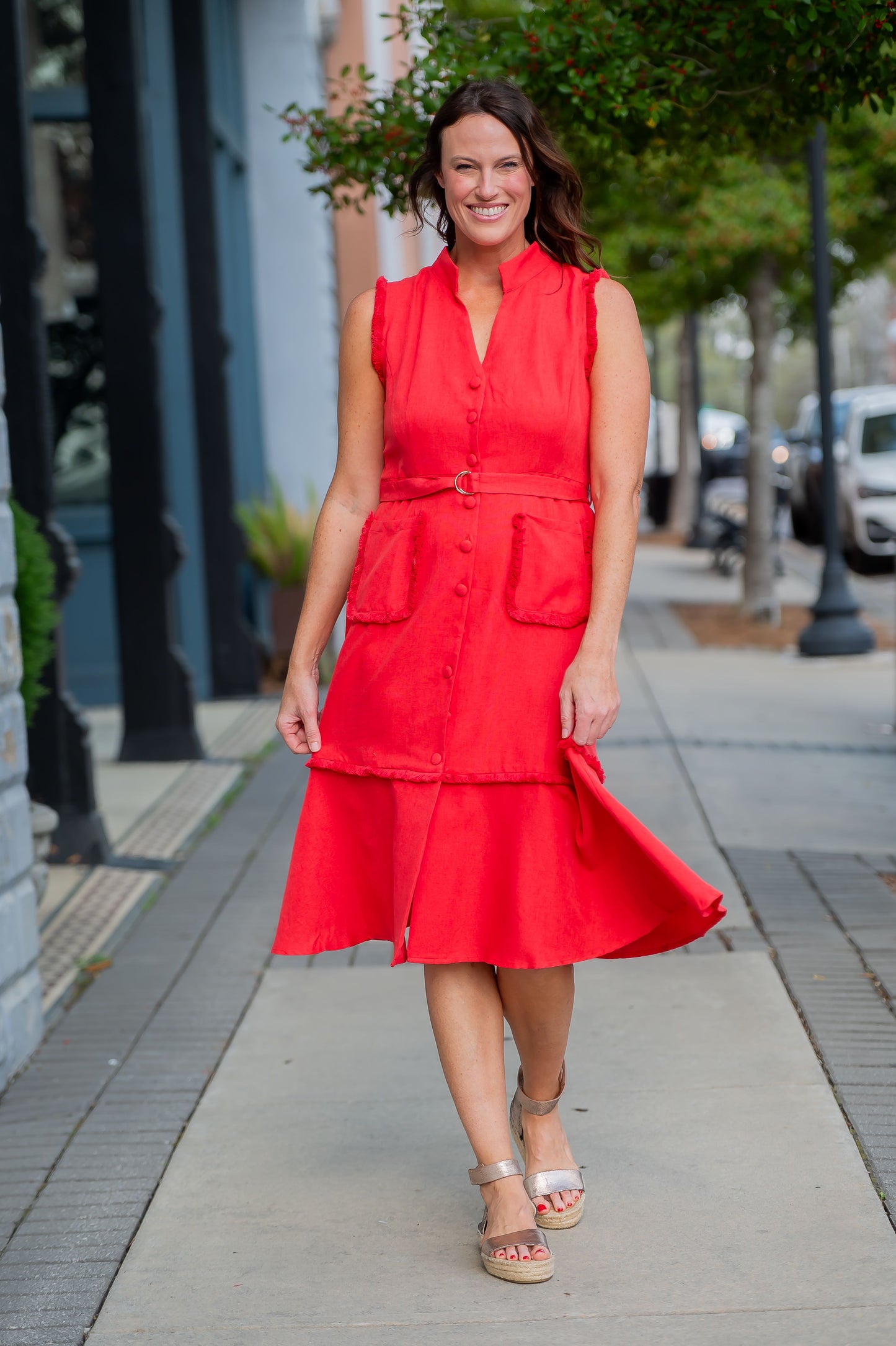 Margaret Sleeveless Button Down Midi Dress
