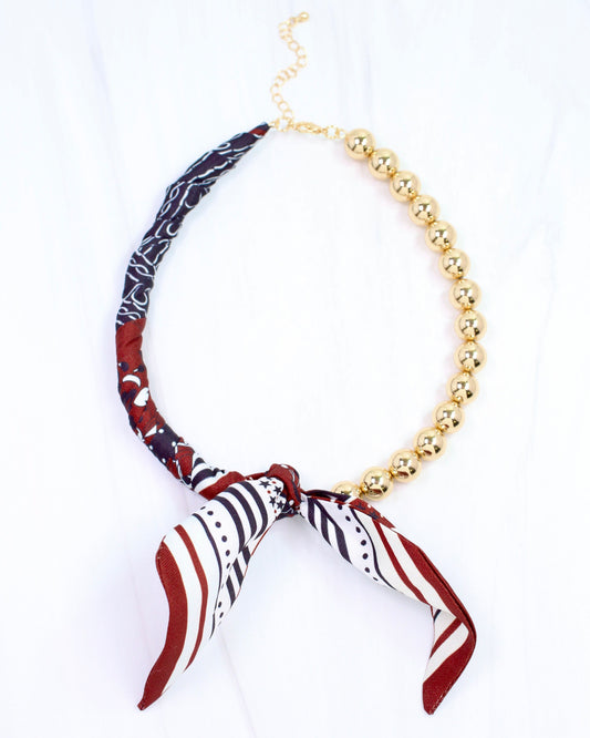 Vivian Beaded Scarf Collar Necklace Black Brown