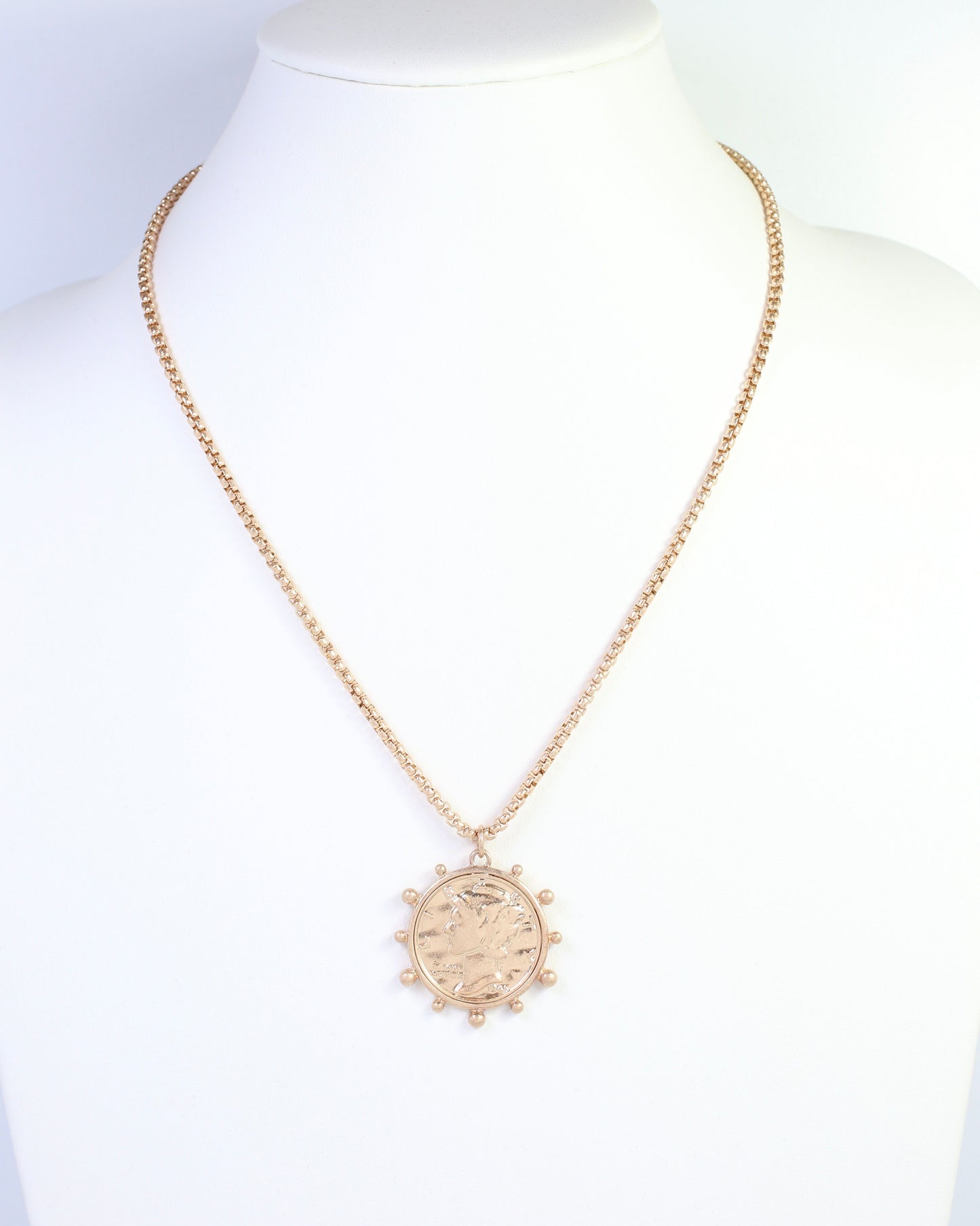 Celia Coin Pendant Chain Necklace Worn Gold
