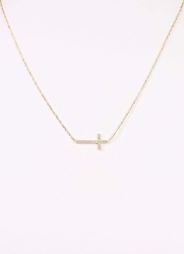 MacMillian CZ Side Cross Necklace GOLD - Caroline Hill