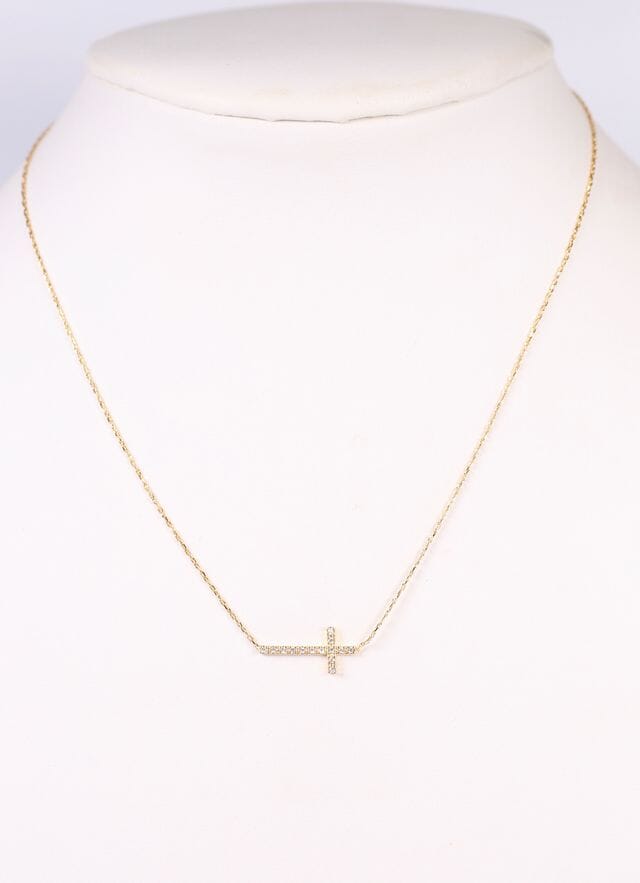 MacMillian CZ Side Cross Necklace GOLD - Caroline Hill