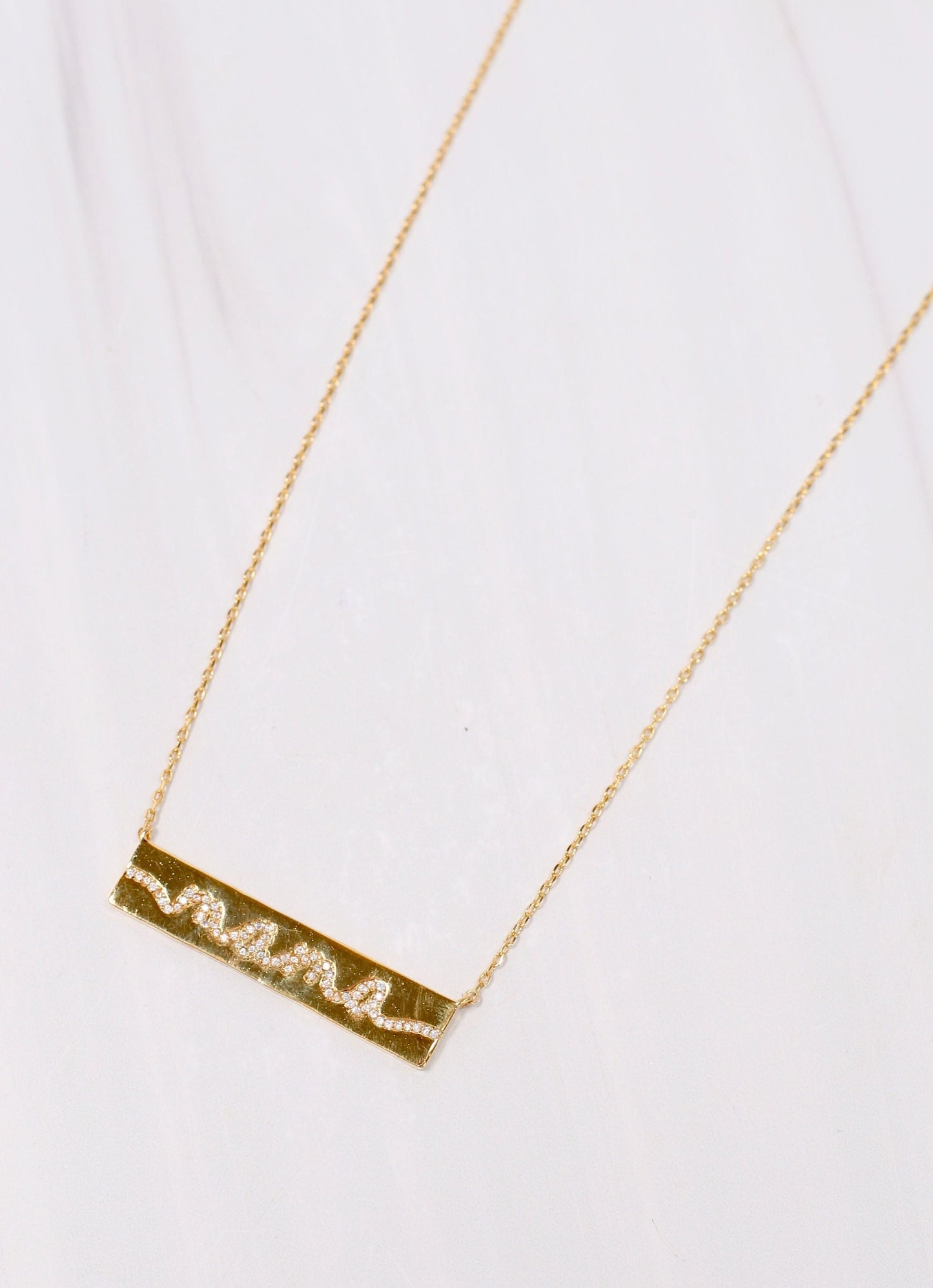 Mama CZ Bar Necklace GOLD - Caroline Hill