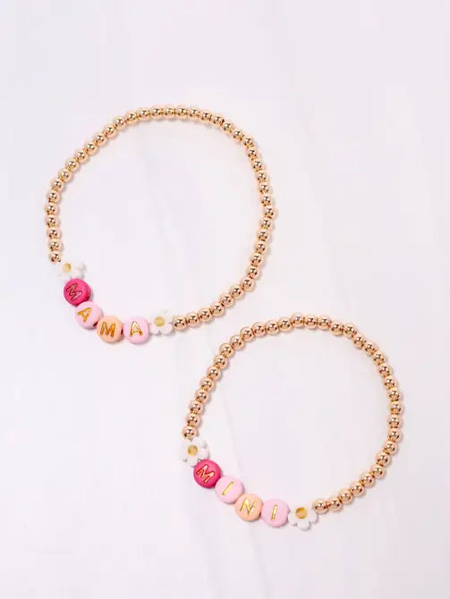 Mama & Mini Flower Bracelet Set PINK MULTI - Caroline Hill