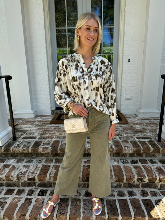 March On Olive Wide Leg Pants - Caroline Hill