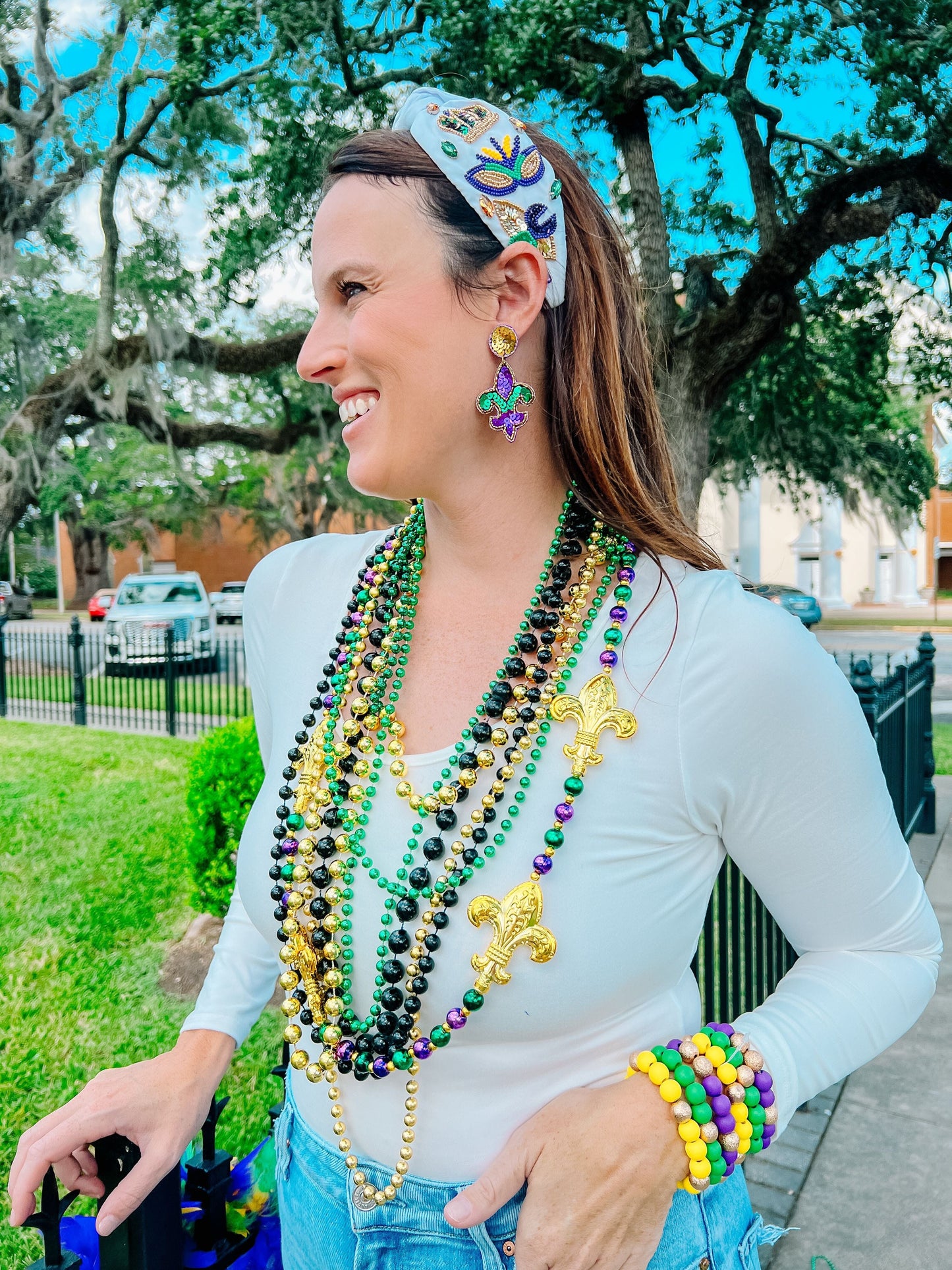 Mardi Gras Parade Ready Headband WHITE - Caroline Hill