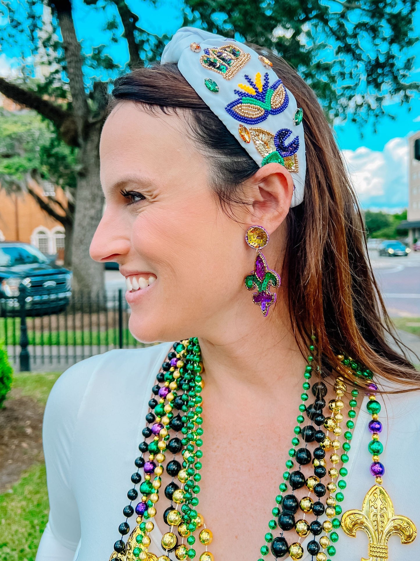 Mardi Gras Parade Ready Headband WHITE - Caroline Hill