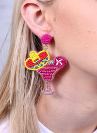 Margarita Glass with Sombrero Earring HOT PINK - Caroline Hill