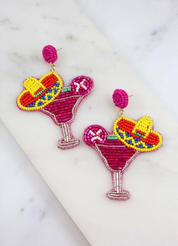 Margarita Glass with Sombrero Earring HOT PINK - Caroline Hill