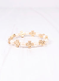 Mary Cross and Pearl Bracelet GOLD - Caroline Hill