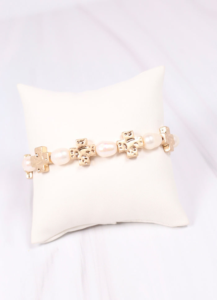 Mary Cross and Pearl Bracelet GOLD - Caroline Hill