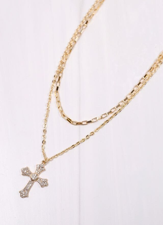 Maude Layered Cross Necklace GOLD - Caroline Hill