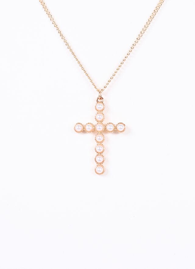 McKinley Pearl Cross Necklace GOLD - Caroline Hill