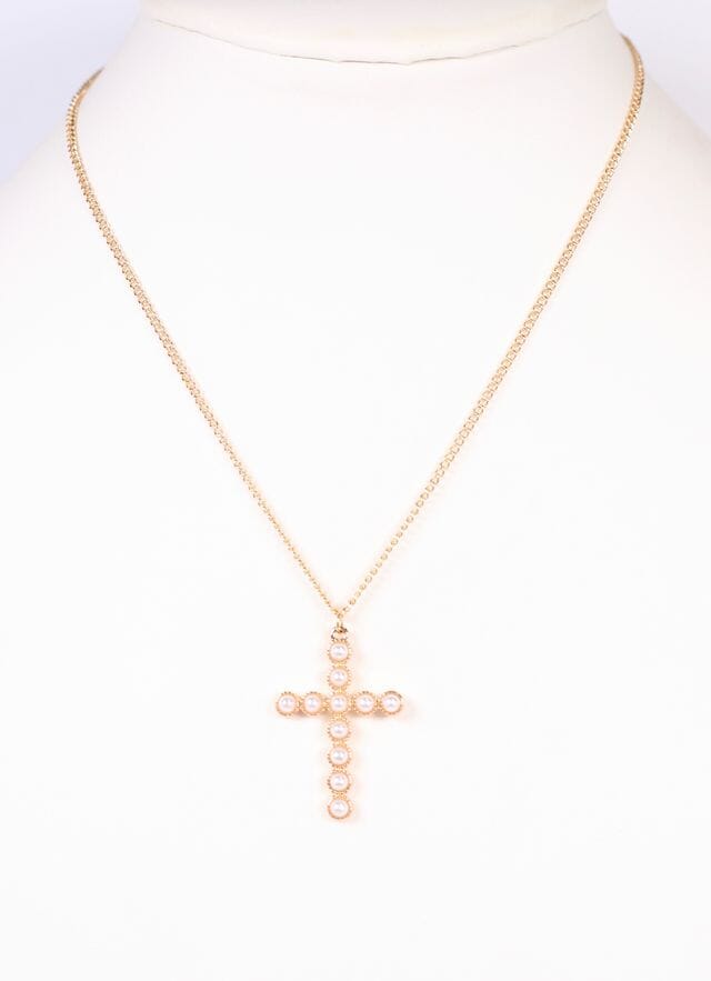 McKinley Pearl Cross Necklace GOLD - Caroline Hill