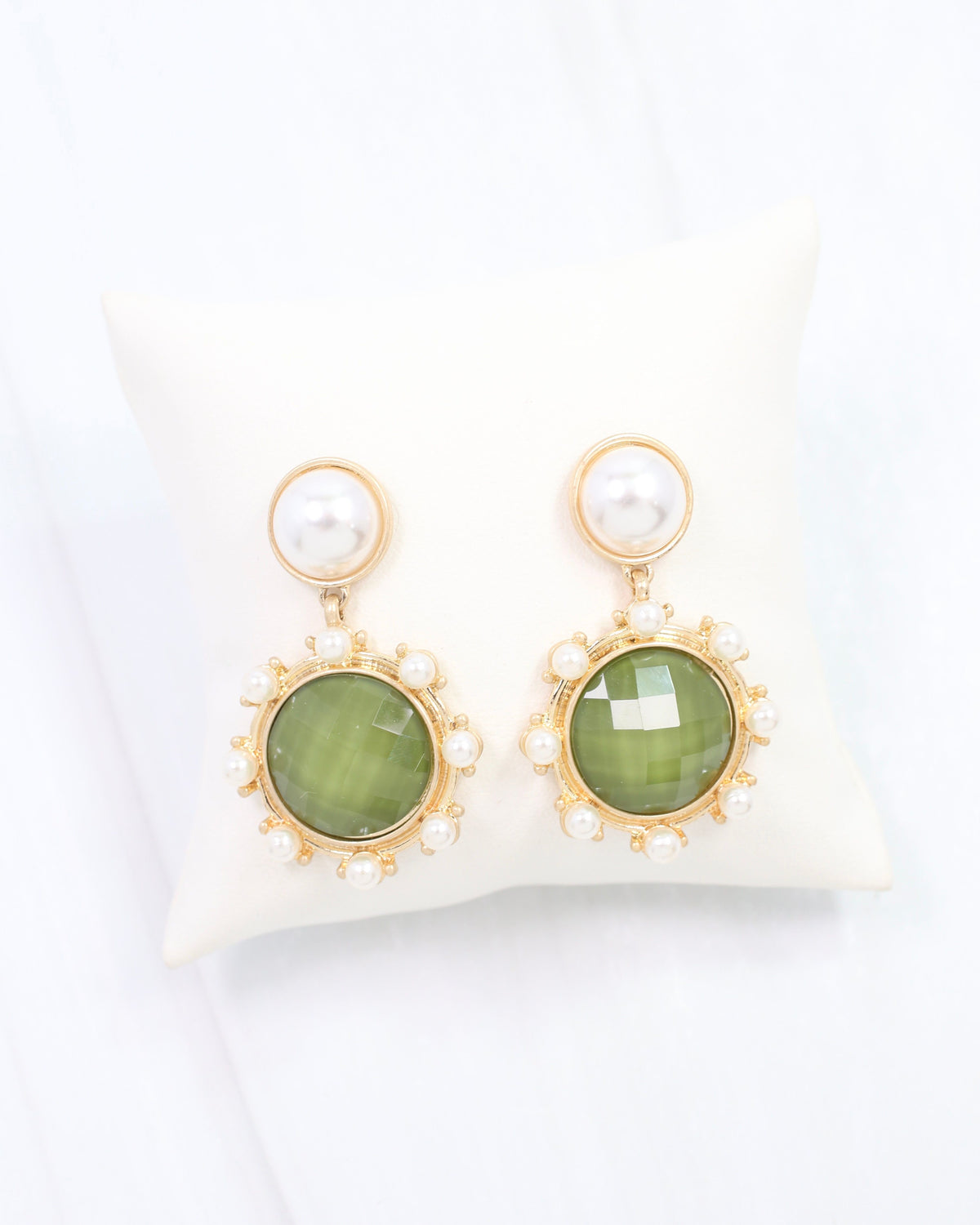 Mayra Faceted Pearl Earring Olive