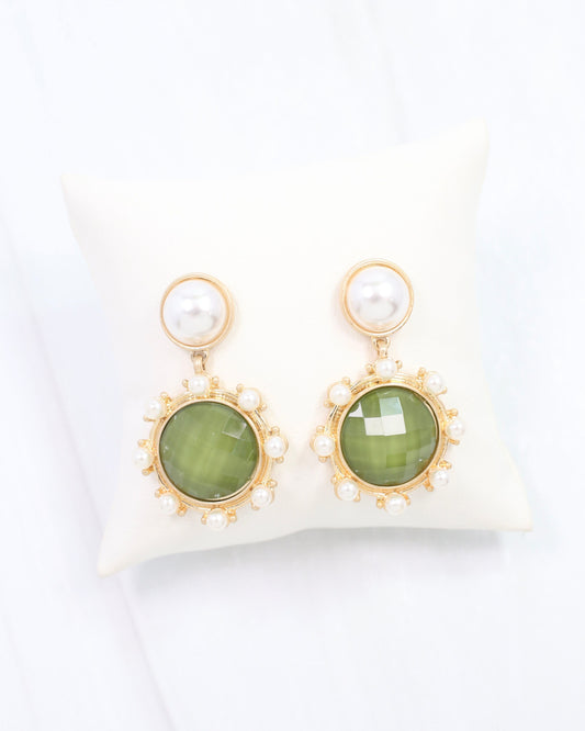 Mayra Faceted Pearl Earring Olive