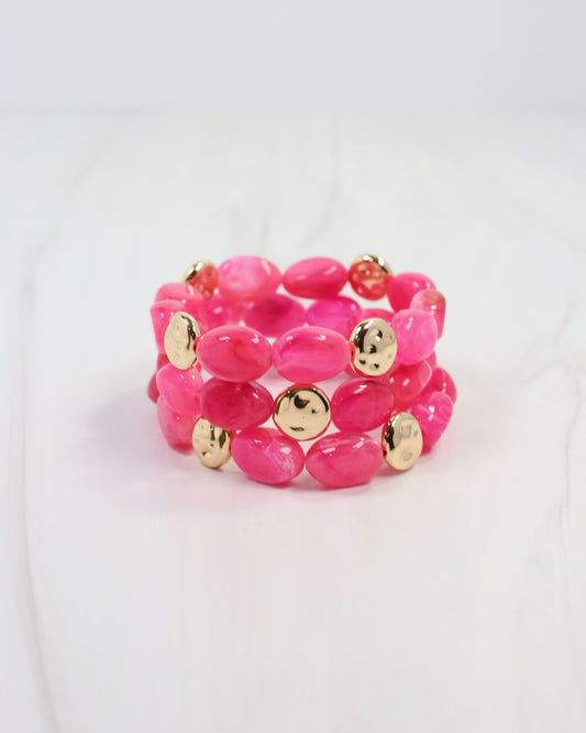 Amesbury Beaded Bracelet Set Fuchsia