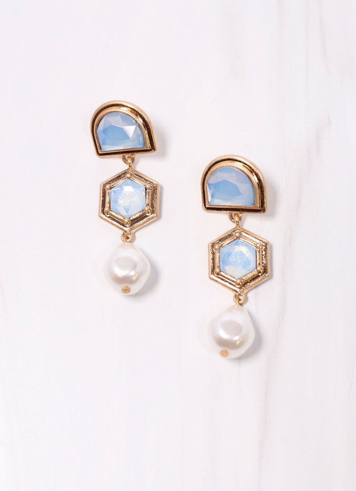 Medway Stone and Pearl Drop Earring BLUE OPAL - Caroline Hill
