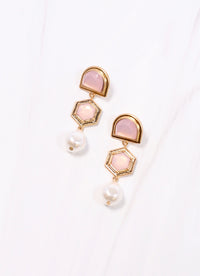 Medway Stone and Pearl Drop Earring PINK OPAL - Caroline Hill