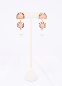 Medway Stone and Pearl Drop Earring PINK OPAL - Caroline Hill