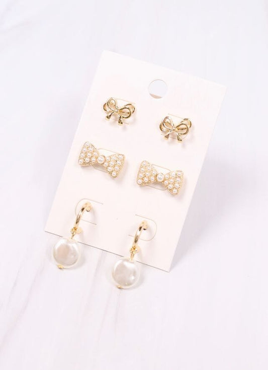 Michaela Bow Earring Set GOLD - Caroline Hill