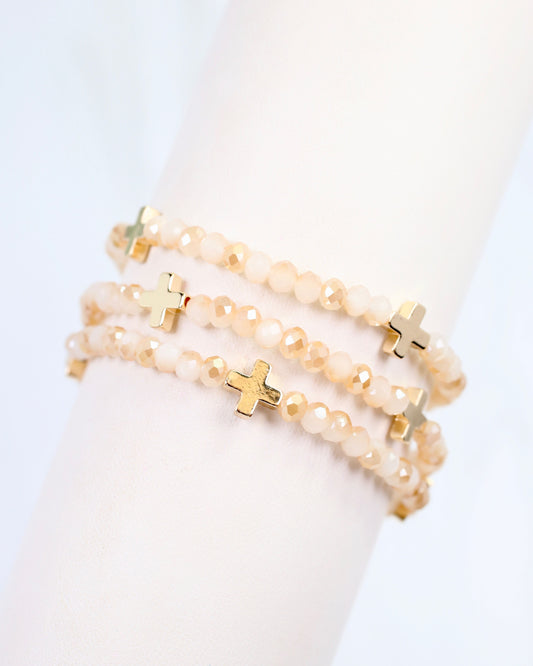 Riversprings Cross Beaded Bracelet Set Champagne