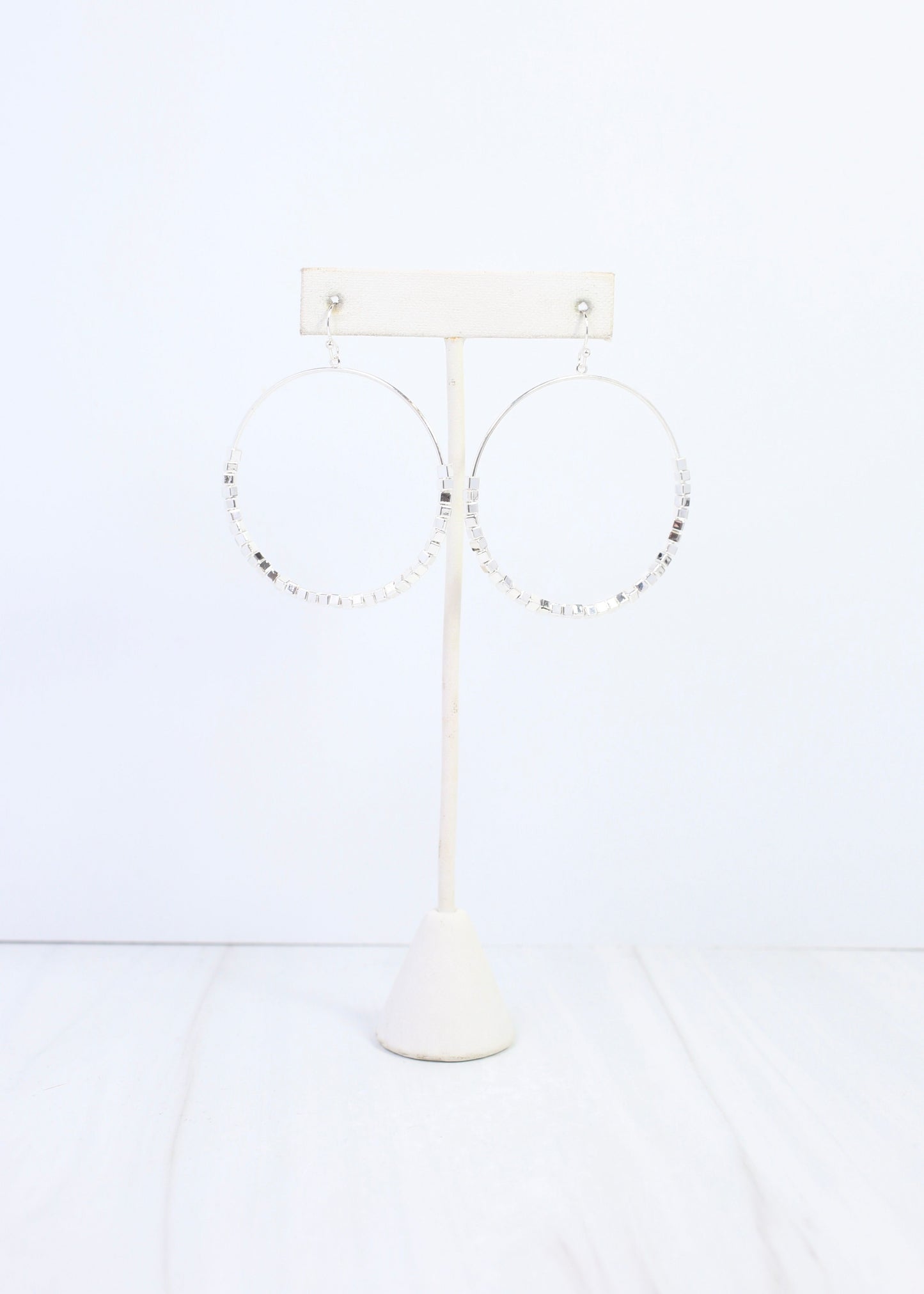 Charlee Square Bead Hoop Earring Silver